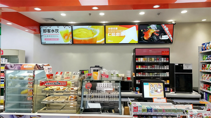 吊掛廣告機：超市奶茶店吧臺智能屏，促銷信息實時換，促銷輕松漲
